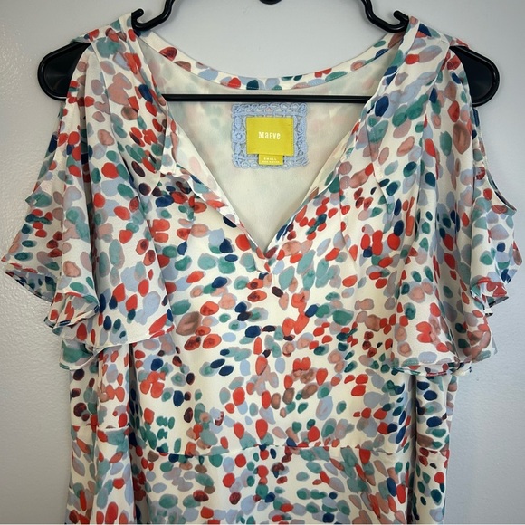 Maeve Colorful Cold Shoulder Dot Pattern Lightweight Flowy Dress Size Small - Picture 3 of 12